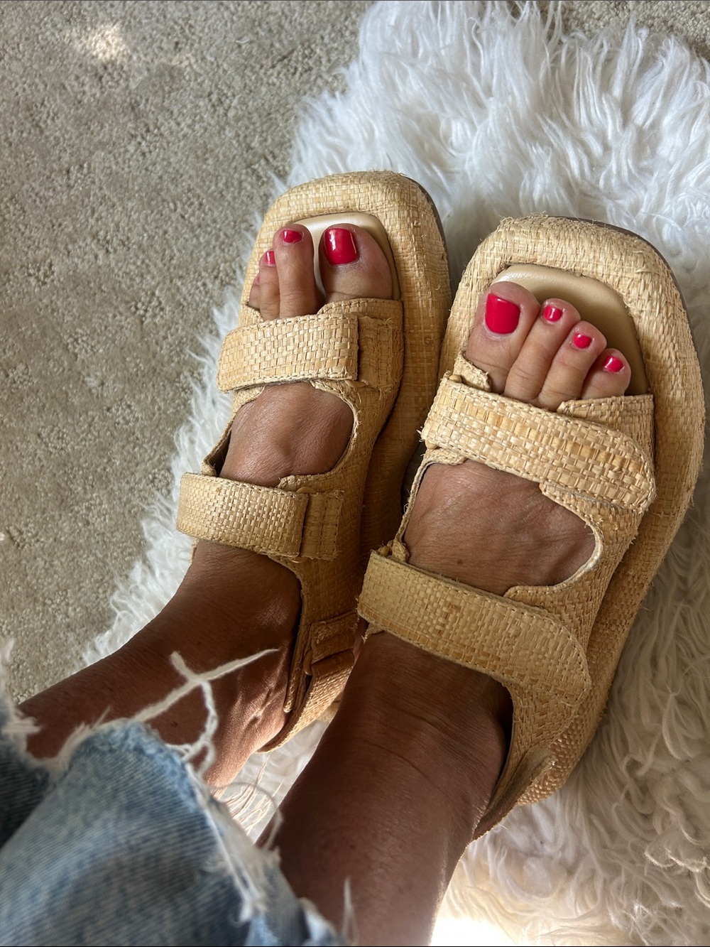 Loeffler Randall Blaise Natural Raffia Platform Sandal size 6